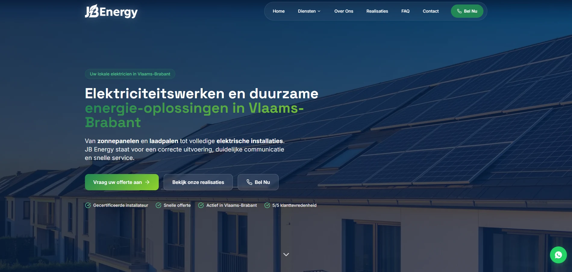 Homepage van JB ENERGY, ontworpen door Vidtify Design