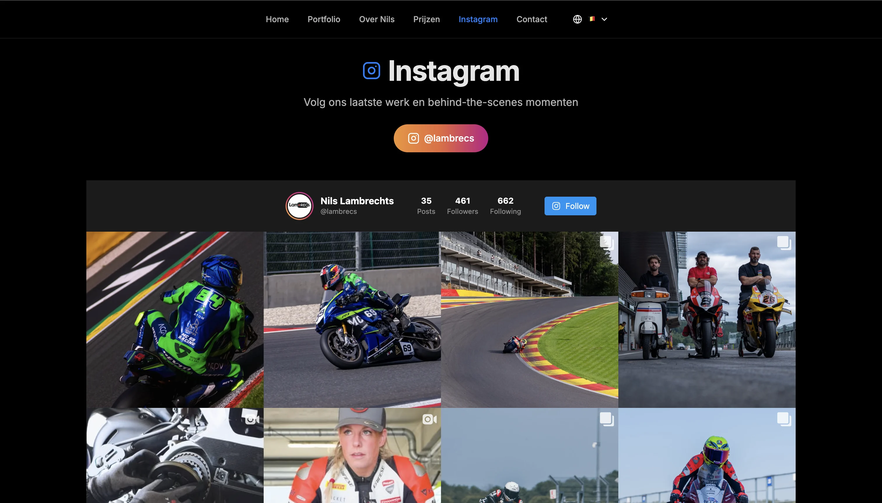 Instagramoverzicht van Lambrecs met motorsportfotografie